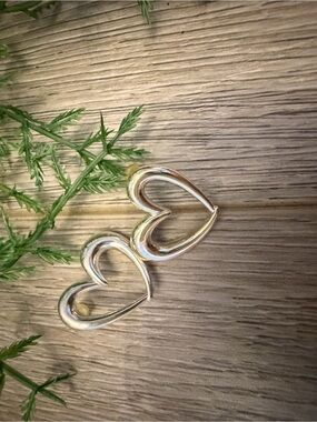 Open Heart Silver Tone Earrings - Double Heart Design